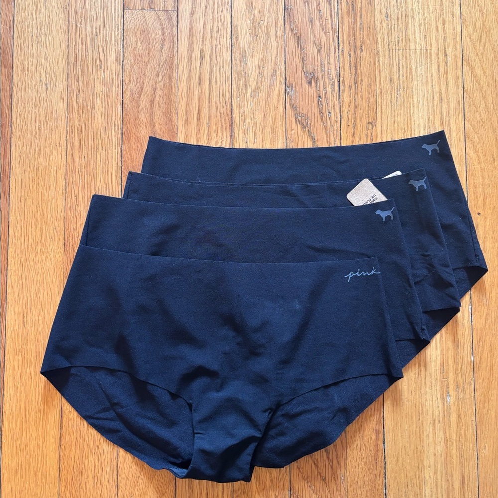 PINK Victoria's Secret Black Panty 4 Lot New with tags Large